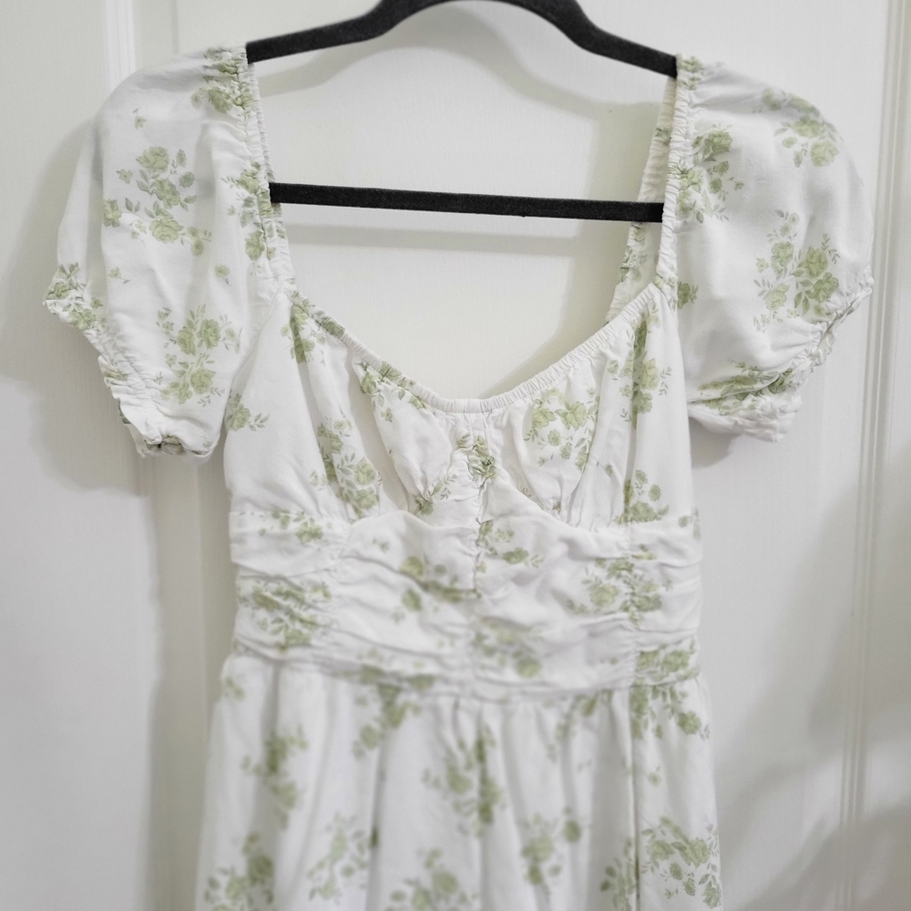 Hollister White Dress with Green Floral Design - Picture 2 of 5
